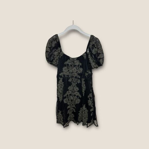 Altar’d State Gold Black Puff Sleeve Mini Dress Size XS - Picture 2 of 5